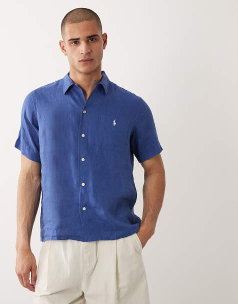 Polo Ralph Lauren – Kurzärmliges Hemd aus Leinen in Marineblau mit Markenlogo - view 1