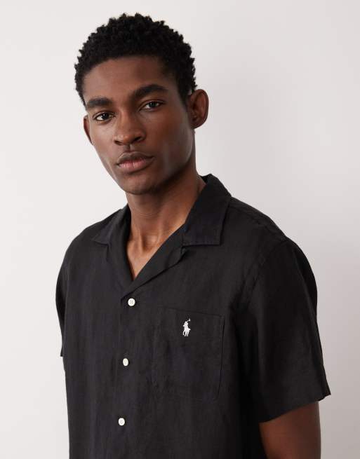 Polo Ralph Lauren – Kurzärmliges Hemd aus Leinen in Schwarz mit Logo, 4 von 5