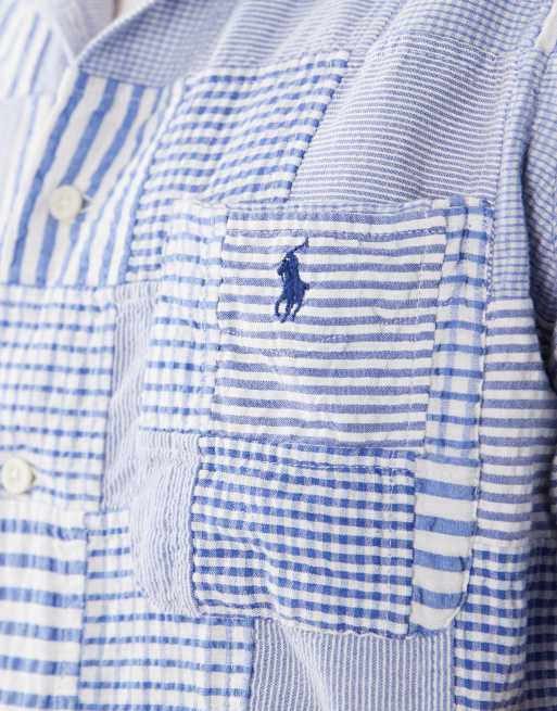 Polo Ralph Lauren – Kurzärmliges Hemd in Blau mit Patchwork-Print und Markenlogo, 3 von 5