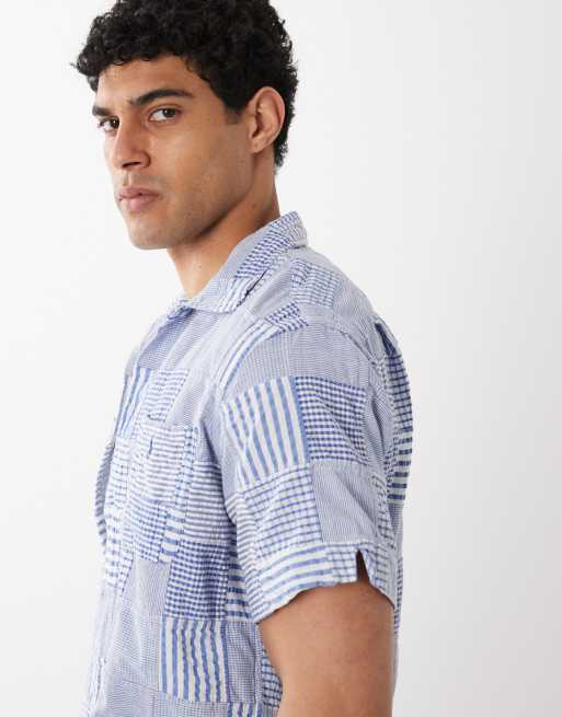 Polo Ralph Lauren – Kurzärmliges Hemd in Blau mit Patchwork-Print und Markenlogo, 4 von 5