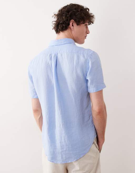 Polo Ralph Lauren – Kurzärmliges Leinenhemd in Blau mit Markenlogo, 4 von 5