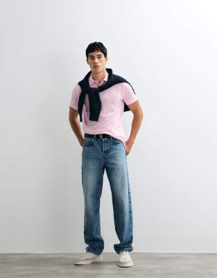 Polo - Kurzärmliges Slim-Fit-Oberteil aus Strick in Babyrosa Rosa XS