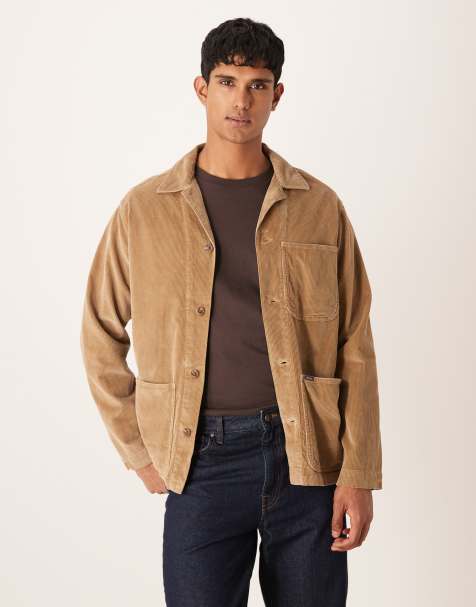 Polo Ralph Lauren label logo heavyweight cord shirt jacket in khaki beige - view 1