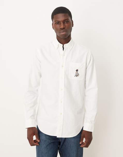 Polo Ralph Lauren labrador dog embroidery custom fit oxford shirt in white - view 1