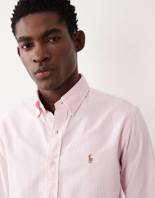 Polo Ralph Lauren – Langärmliges Custom-Fit-Hemd in Rosa mit Markenlogo und Streifen , 3 von 5
