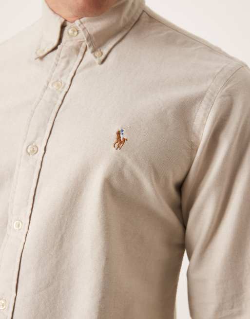 Polo Ralph Lauren – Langärmliges Hemd in Beige mit Markenlogo, 5 von 5