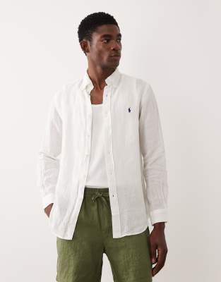 Polo - Langärmliges Leinenhemd in Weiß mit Markenlogo Weiß XL