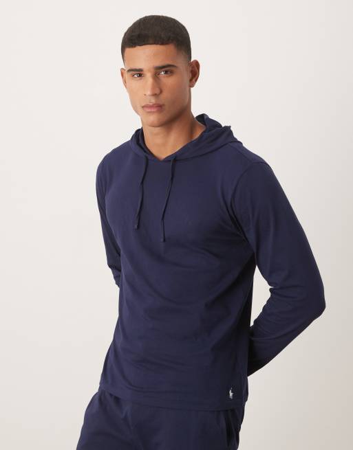 Polo Ralph Lauren – Langärmliges Lounge-Oberteil in Marineblau mit Markenlogo und Kapuze, Kombiteil