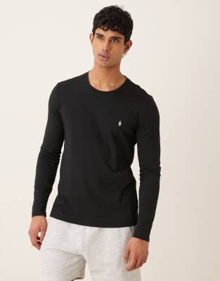 Polo - Langärmliges Lounge-Shirt aus Baumwolljersey in Schwarz Schwarz M
