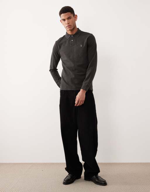 Polo Ralph Lauren – Langärmliges Pikee-Polohemd in meliertem Anthrazit mit Custom-Fit und Markenlogo, 2 von 5