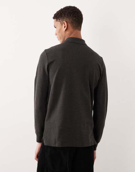 Polo Ralph Lauren – Langärmliges Pikee-Polohemd in meliertem Anthrazit mit Custom-Fit und Markenlogo, 3 von 5