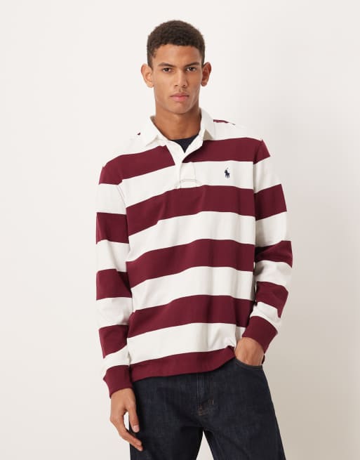 Polo Ralph Lauren – Langärmliges Rugby-Shirt mit Markenlogo und Streifen in Rot und Creme