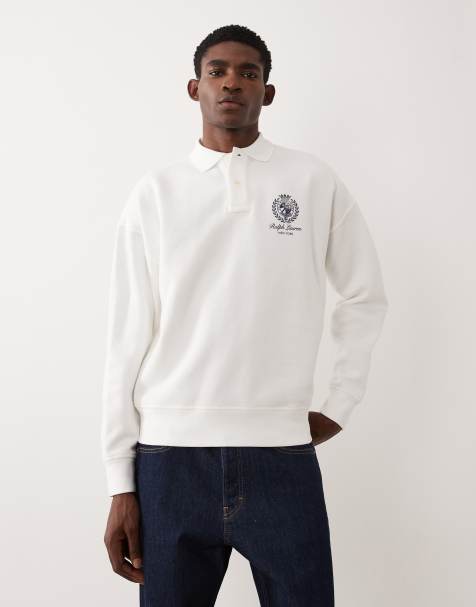 Polo Ralph Lauren – Langärmliges Sweatshirt in Weiß mit Markenlogo und Kragen - view 1