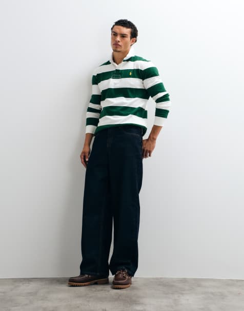 Polo Ralph Lauren langærmet rugby-polo i mørkegrøn og hvid - view 1