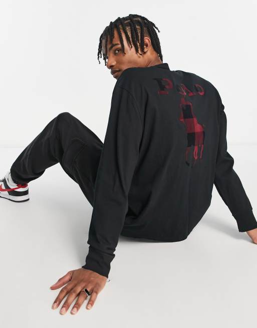 Polo Ralph Lauren large check back logo long sleeve top in black | ASOS