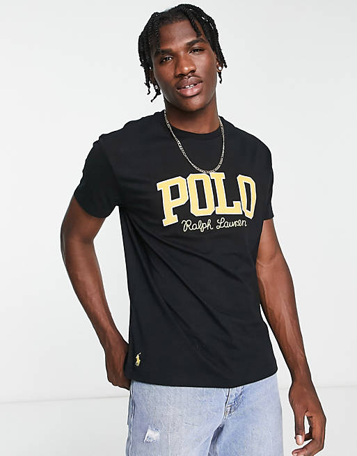 Polo Ralph Lauren large collegiate logo t-shirt classic fit in black