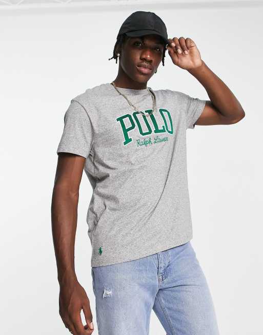 Polo Ralph Lauren large collegiate logo t-shirt classic fit in charcoal  marl | ASOS