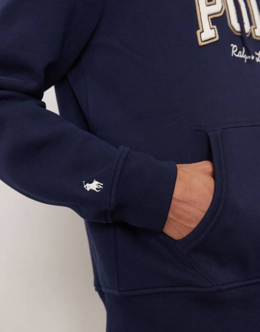 Polo Ralph Lauren large collegiate script logo hoodie in navy, 5 of 5