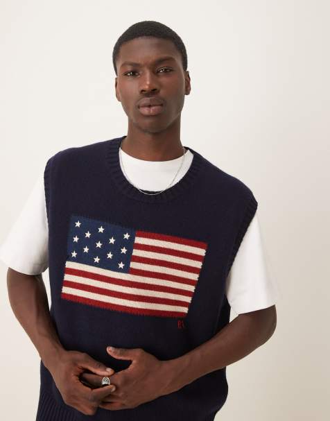 Polo Ralph Lauren large flag cotton wool knit vest in navy - view 1