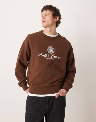 Polo Ralph Lauren Men's Brown Large Icon Crest Logo Sweatshirt In