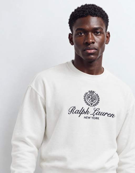 Polo Ralph Lauren large icon crest logo sweatshirt in cream, 8 of 9