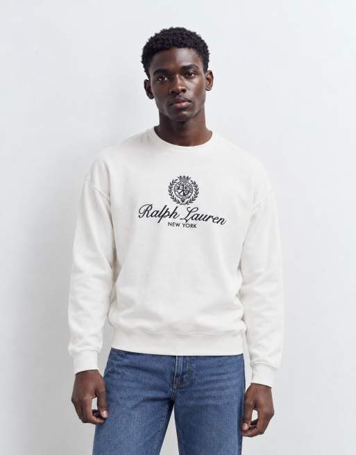 Polo Ralph Lauren large icon crest logo sweatshirt in cream, 9 of 9