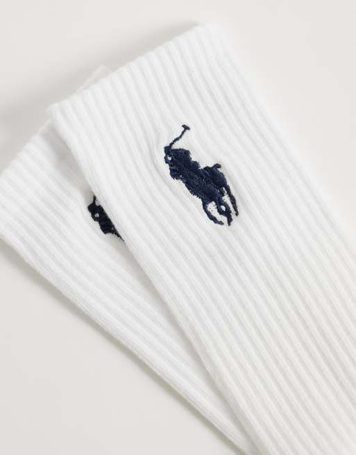 Polo Ralph Lauren large icon logo 3 pack crew socks in white, 2 of 3