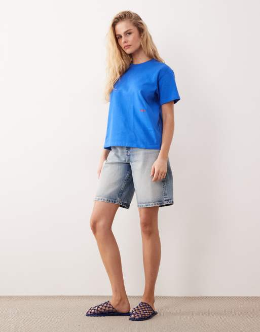 Polo Ralph Lauren large icon logo back print heavyweight t-shirt in mid blue, 2 of 4