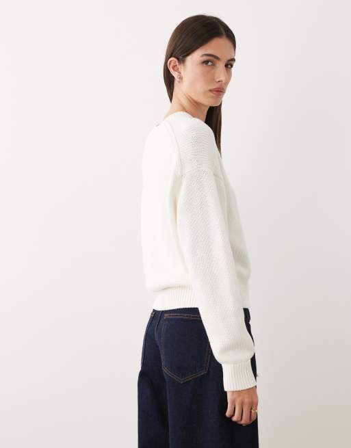 Polo Ralph Lauren large icon logo cotton knit jumper in white, 3 of 4