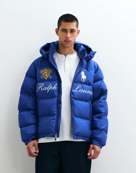 Polo Ralph Lauren large icon logo woven puffer jacket in dark blue - view 1