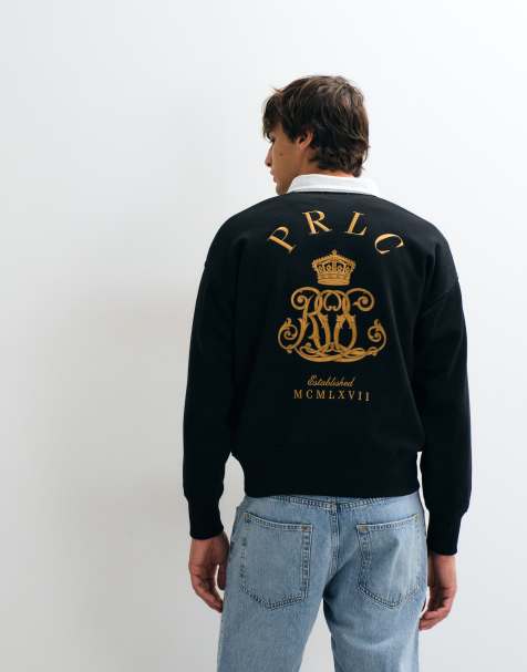 Polo Ralph Lauren large logo knitted heavyweight rugby polo in black - view 1