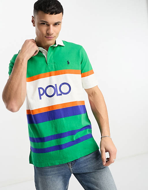 Polo Ralph Lauren large logo stripe short sleeve rugby polo classic fit ...