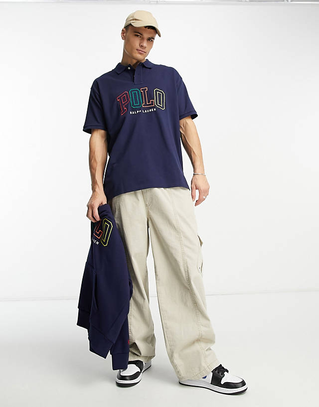Polo Ralph Lauren - large multi logo oversized fit pique polo in navy