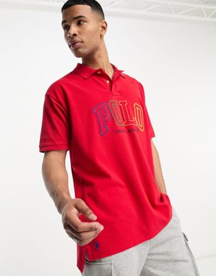 Polo Ralph Lauren large multi logo oversized fit pique polo in red