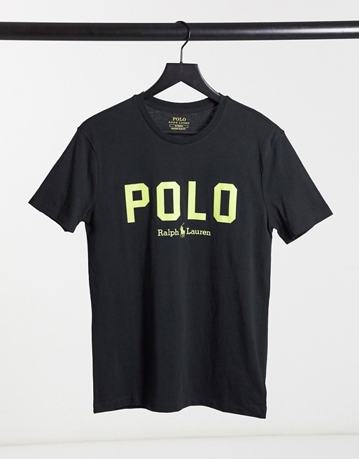 Polo Ralph Lauren large neon flock logo t-shirt custom regular fit in black