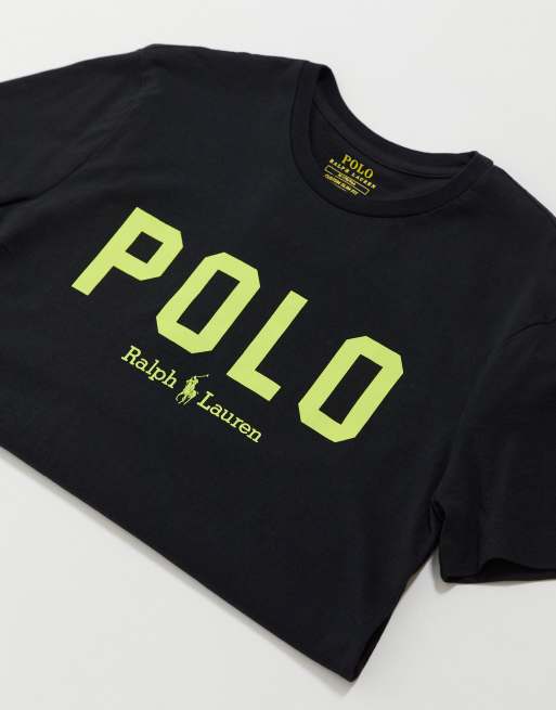 Polo Ralph Lauren large neon flock logo t shirt custom regular fit in black