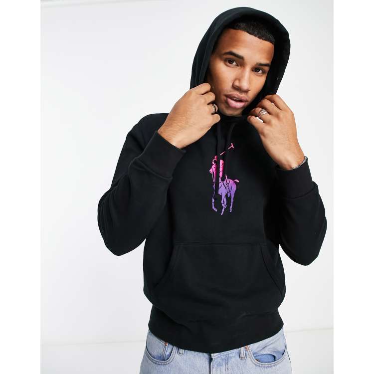 Polo Ralph Lauren large ombre logo lightweight magic fleece hoodie in black  | ASOS