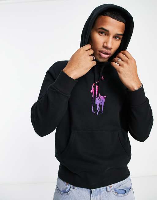 Polo Ralph Lauren large ombre logo lightweight magic fleece hoodie in black  | ASOS