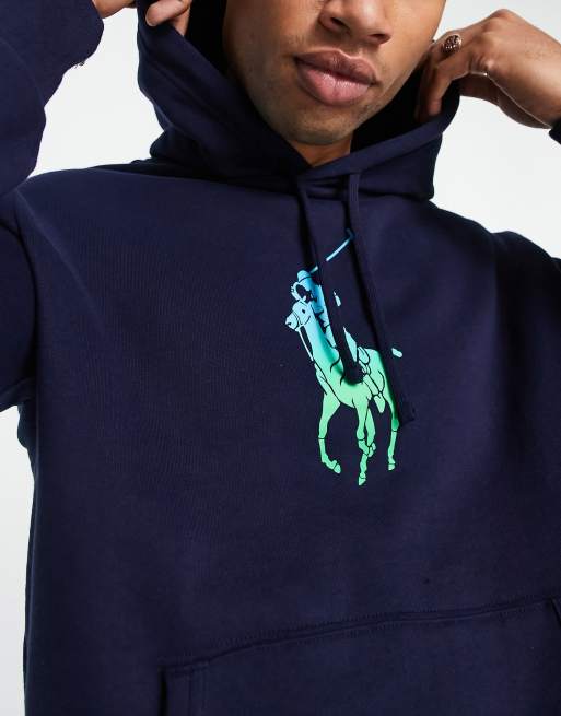 Polo Ralph Lauren large ombre logo lightweight magic fleece hoodie in navy  | ASOS