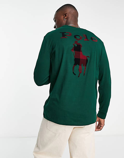 Frustration onsdag hellig Polo Ralph Lauren large plaid back logo long sleeve top in dark green | ASOS