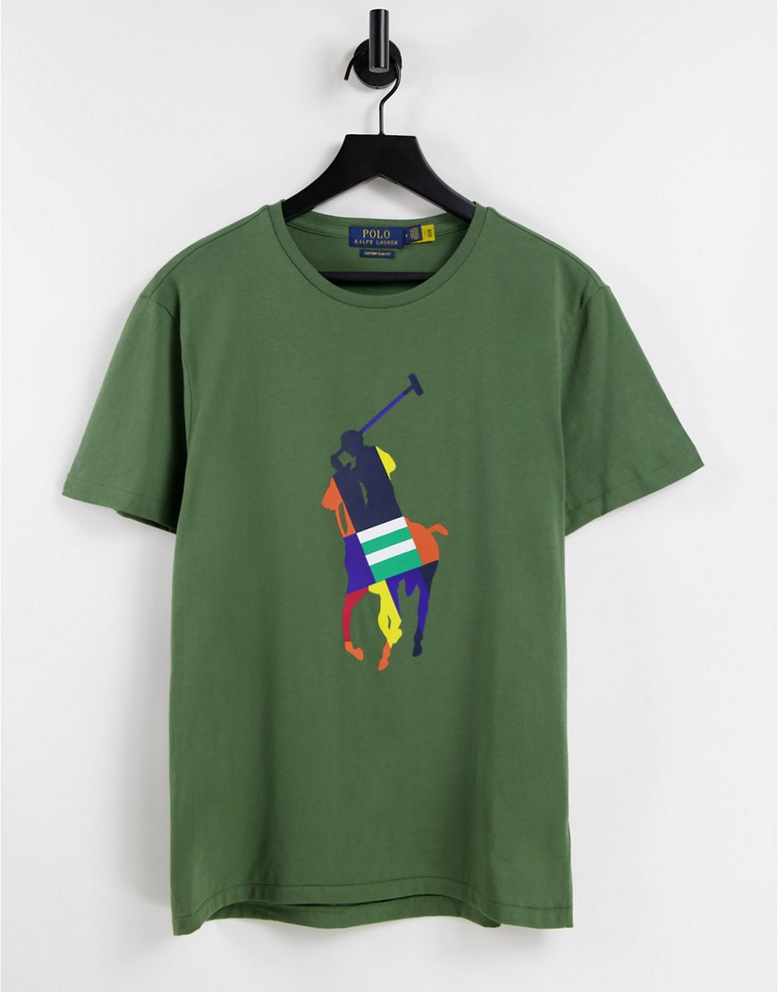 Polo Ralph Lauren large rainbow player logo t-shirt in army green