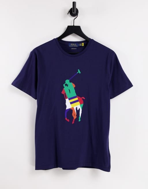 Polo Ralph Lauren large rainbow player logo t-shirt in navy | ASOS