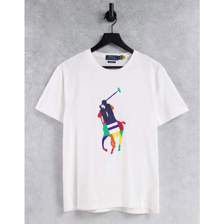 Polo Ralph Lauren large rainbow player logo t-shirt in white | ASOS