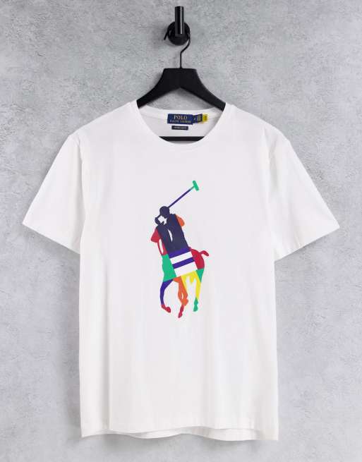 Polo Ralph Lauren large rainbow player logo t-shirt in white | ASOS