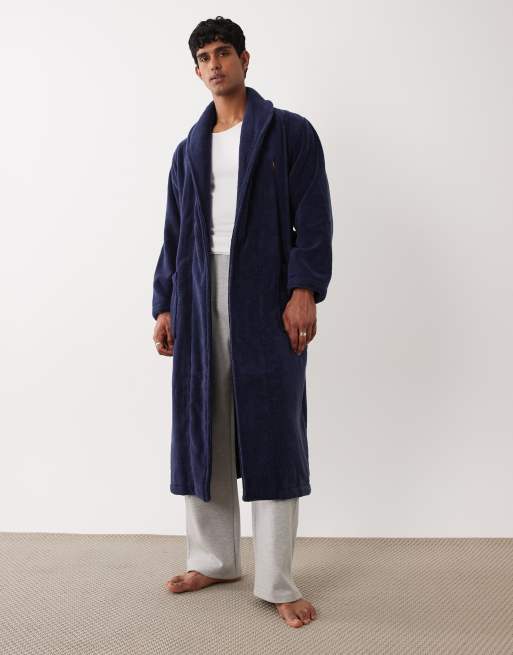 Polo Ralph Lauren large script logo embroidered cotton terry robe in cruise navy, 2 of 5