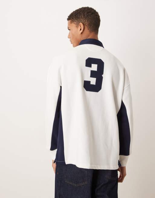 Polo Ralph Lauren large script player logo heavyweight fleece rugby sweatshirt in white, 3 of 5