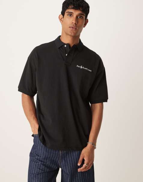 Polo Ralph Lauren – Lässig geschnittenes Polohemd aus schwarzem Jersey mit Markenlogo-Schriftzug - view 1