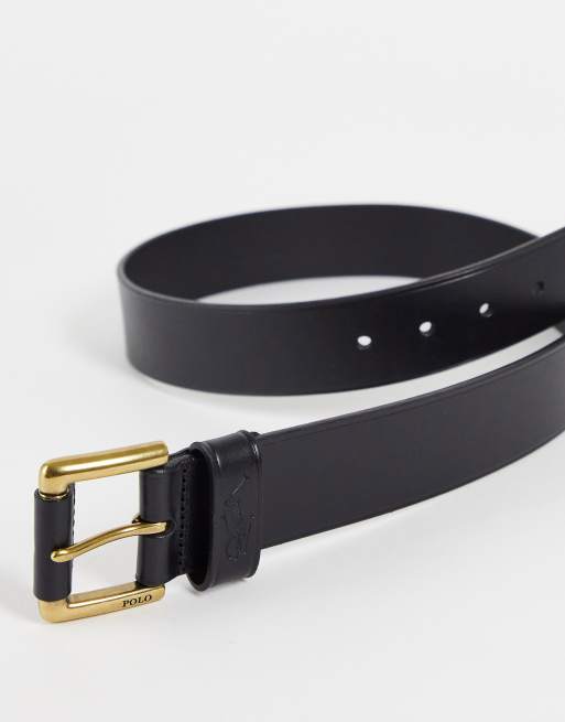 Polo Ralph Lauren leather belt in black with pony logo | ASOS