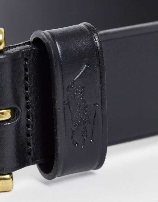 Polo Ralph Lauren leather belt in black with pony logo | ASOS