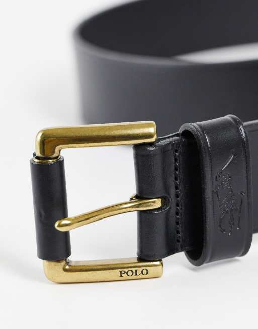 Polo Ralph Lauren leather belt in black with pony logo | ASOS